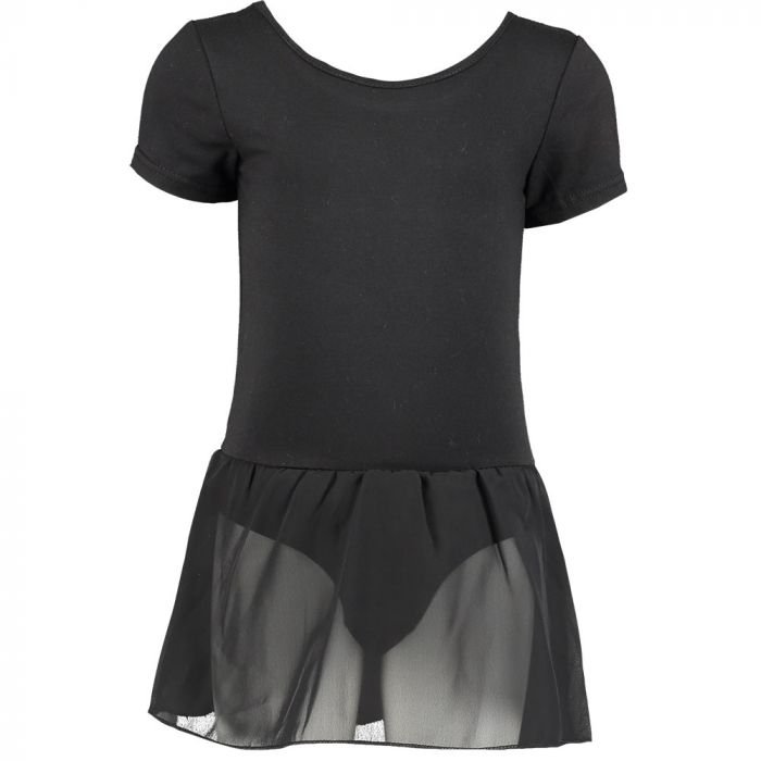 Cool Girls’ Black Short-Sleeve Ballet Yoga Dress with Skirt